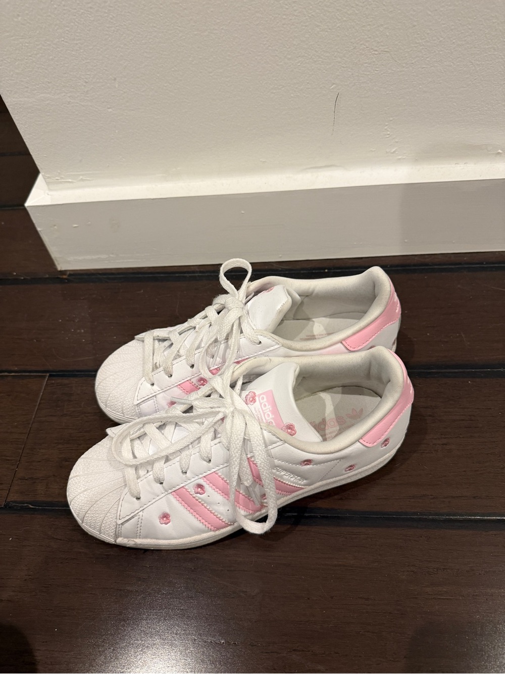 adidas Kids White Sneakers with Pink Accents